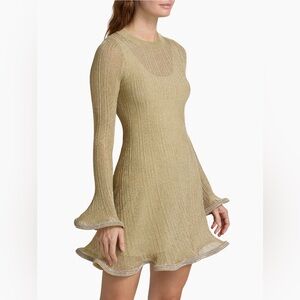 SIMKHAI Zelda Metallic Flared Hem Rib-Knit Minidress size M